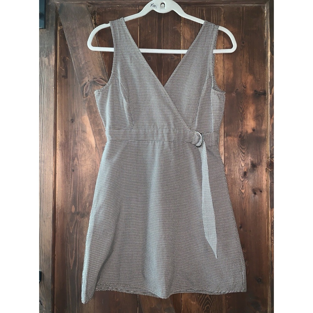 Takara Wrap Dress Brown Houndstooth Plaid Belted Stretch‎ Preppy College Core 3